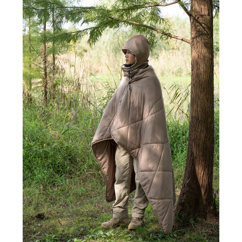 iClimb Heated Camping Blanket with Hood and Battery Pack (Khaki)