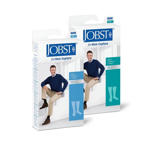Jobst forMen Explore Men's Compression Stockings, KKL2, Long, Travel Stockings, Leisure Stockings, with Cotton and Integrated Carbon Fibres, khaki