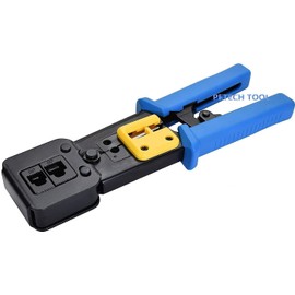 RJ45 Crimp Tool with Cat6 Pass through Shielded/transparent Connectors 20PCS and 5Pack 8Pin blades for Pass Through Cat5 Cat5e Cat6 RJ45/RJ12 Regular and End Pass Through connectors