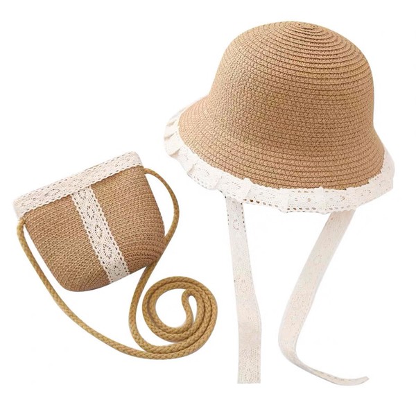 IPENNYE Straw Hat Bag, 2-Piece Set, For Children, Toddler, Kids,