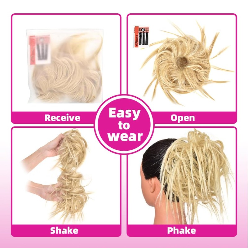 Tousled Updo Messy Bun Hair Pieces, Synthetic Wavy Extension Ponytail