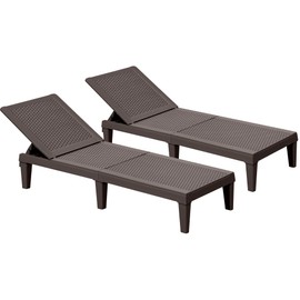 Greesum Outdoor Chaise Lounge Chairs Set of 2 with Adjustable Backrest, Waterproof PE Easy Assembly, Lightweight for Patio, Poolside, Beach, Yard, Dark Brown