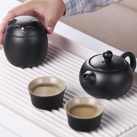 Angoily Ceramic Jar, 160ml Food Storage Containers Japanese Lucky Cat Tea Canister Maneki, Ceramics Tea with Lid, Tea Jar for Coffee Candy Chocolate Sugar Spices Black Bulk Candy, Decorative Jar