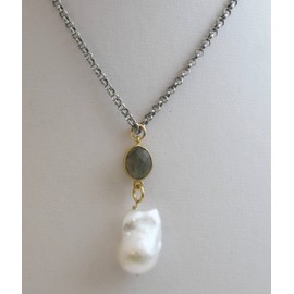 Labradorit kultivierte Süßwasser Barocke Perle oxidiert Sterling Silber Halskette, 43 cm Natürlicher Edelstein - Geburtstagsgeschenk - Weihnachtsgeschenk - Handgefertigte Geschenkideen für Frauen