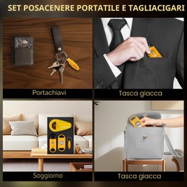 CIGARLOONG Set di posacenere e tagliasigari. Posacenere in ceramica con tagliasigari a V, tagliasigari a ghigliottina e punzone per sigari. Un set di accessori per sigari, regalo per uomini (Giallo)