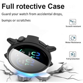 2 Pack Compatible for Garmin Vivoactive 6 Screen Protector Case [Full Coverage], Hard PC Bumper Built-in Tempered Glass Film All-Around Protector for Vivoactive6