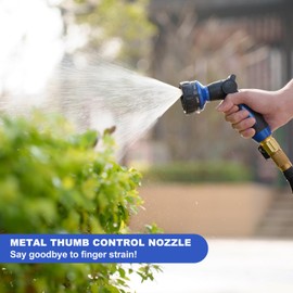 HOSUN Heavy Duty Garden Hose Nozzle, Adjustable Metal Water Sprayer with 7 Spray Patterns, Leak-Proof Thumb Control, High Pressure Hose End for Lawn Watering, Car Wash, Pet Cleaning, Blue