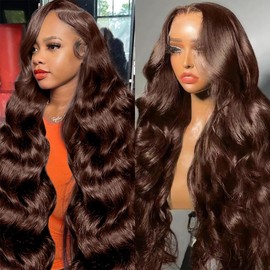 IVYJOYNA 26 Inch Chocolate Brown Lace Front Wig 200% Density Body Wave Lace Front Wigs Human Hair 13x4 HD Lace Frontal Wigs Human Hair Pre Plucked with Baby Hair Colored 4# Brown Wig Human Hair Wigs