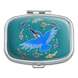 Kingfisher Bird Swimming with Fish Rectangle Pill Case Trinket Gift Box
