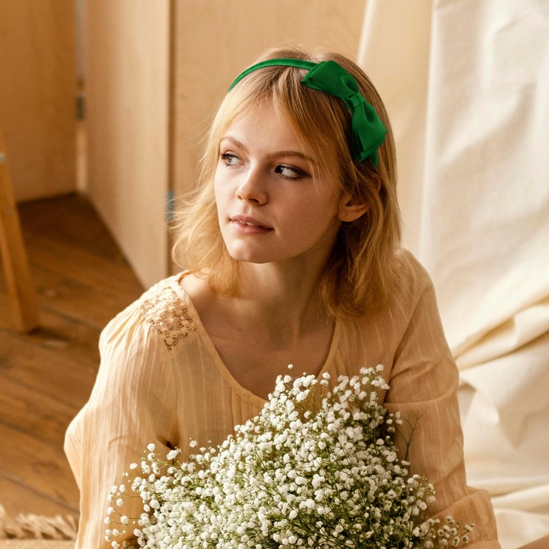 Dalababa 3 Pcs Green Hair Bows on Headbands Alice Bands,