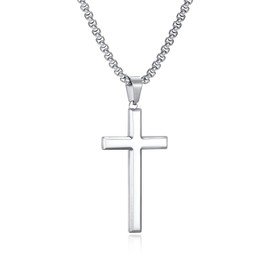 VNOX Cross Necklace for Men Women Silver/Gold/Black Mens Cross Necklaces Stainless Steel Cross Chain for Men Crucifix Pendant Men 24 Inches Christmas Christian Baptism Jewelry Gifts for Men Fathers