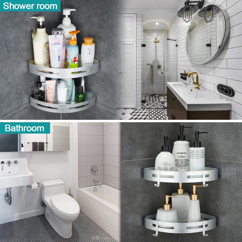 Hoomtaook Corner Caddy Bathroom Shower Shelf Wall Mounted No Drilling