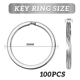 Huanmin Key Ring 30 mm Key Ring Set, Key Rings Stainless Steel Key Rings for DIY Crafts, Car, House Key Pendant, Pack of 100