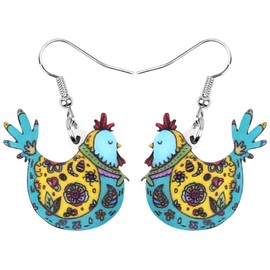 NEWEI - arete de gallina de acrílico con diseño floral Azul