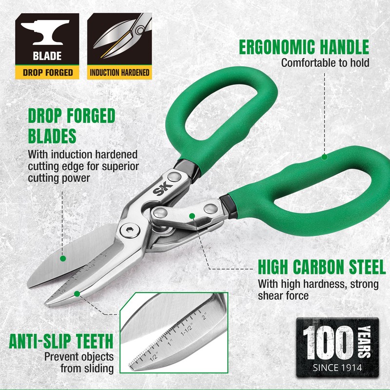 SK 10" Compound Action Tin Snips, Metal Shears with Forged