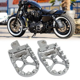 JMTBNO CNC Wide Fat FootPegs Silver 360°Roating Foot Pegs Pedals Footrest MX Chopper Bobber Motorcycle Accessories Compatible with Harley Davidson Dyna Fatboy Sportster Iron 883