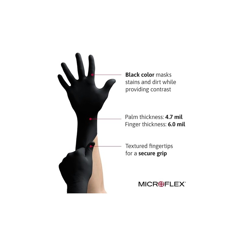 Microflex MidKnight MK-296 - Guantes de nitrilo desechables, con textura,