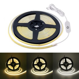 KISUFU USB 5 V COB LED Strip, 320 LED/M Warm White LED TV Backlight LED COB Strip LED Strip Continuous, High Density Light Dimmable 3000 K LED Strip (3 m, Natural White)