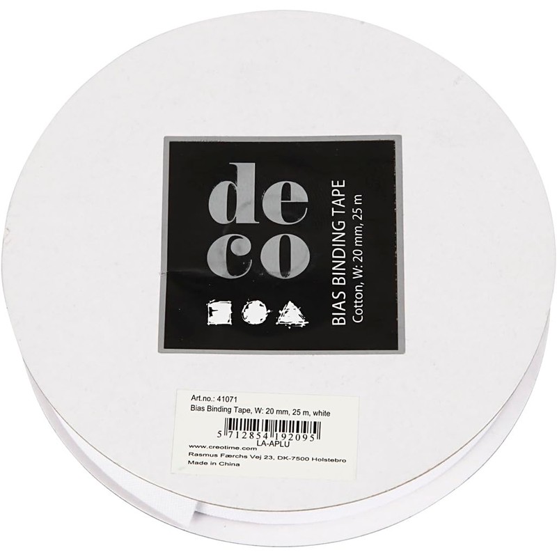 Bias Binding 20 mm Wide White 25 m