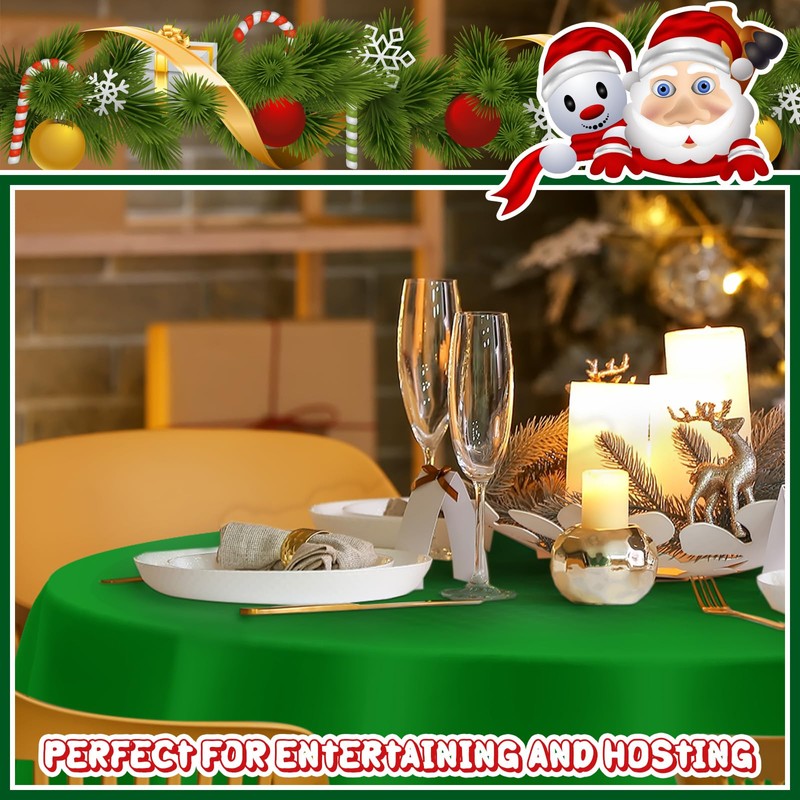 Amylove 12 Pcs Christmas Plastic Tablecloth 84 Inch Round Disposable