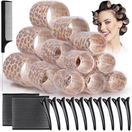 GeeRic Tubos para Cabello,Rodillos de Plástico Portátiles para el Cabello,33 unidades, 3 tamaños con clips, rodillos de pelo grandes de autoagarre, rodillos de grandes para cabello medio largo, rizadores de peluquería