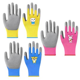 Riceel 3 Pairs of Gardening Gloves for Children 3-5 Years, Work Gloves, Children's Cartoon Garden, Wear-Resistant, Non-Slip Protective Gloves, Daily Housework, Painting, Outdoor Activities, Games by