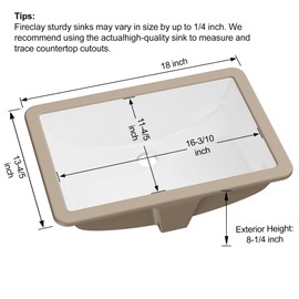 Undermount Bathroom Sink Rectangle, Hugsleek Interior Bowl Size 16 x 12 inch White Porcelain Ceramic Vessel Sink Under Counter Exterior Size 18x14in Rectangular Bath Sink Basin Lavatory Fireclay