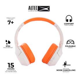 Altec Lansing - Auriculares inalámbricos seguros con cancelación de ruido para niños, batería de 15 H, límite de volumen de 85 dB, diseño plegable, sonido potente, cancelación activa de ruido, perfecto para niños a partir de 7 años
