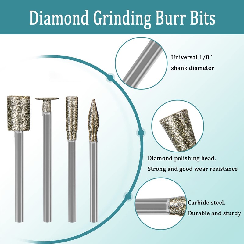 Stone Carving Set Diamond Burr Bits Compatible with Dremel, 50PCS