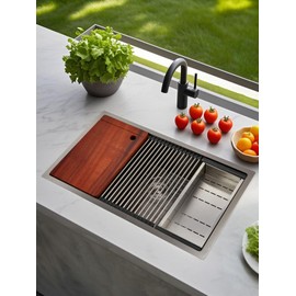 32 Inch Stainless Steel Drop In Kitchen Sink, Fohere Kitchen Utility Sink, Multifunctional Workstation Deep Single Bowl Set