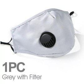 RS MEDICA Reusable Washable Face Mask with Breath Port + 2 PM2.5 Carbon Filters 5 Layers - Grey with 2pcs  PM 2.5 Filiters