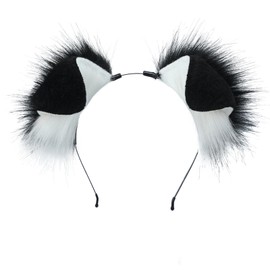 QUICOMP Cute Puppy Ears Headband Brown Spotty Dog Ear Hairband Plush Animal Ears (Black White)