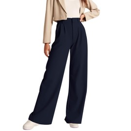 NIMIN High Waisted Work Pants for Women Stretchy Office Business Casual Pants Wide Leg Trousers with Pockets 2025 Navy Blue X-Large