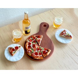 USAminiature 14 Pcs Dollhouse Miniature Handmade Pepperoni Pizza beer cutting board 1:12
