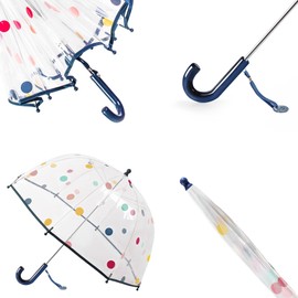 KOULONGDAMI Kids Clear Umbrella for Rain Dome Bubble Umbrellas Windproof for Kids Boys and Girls (Dots-Blue)