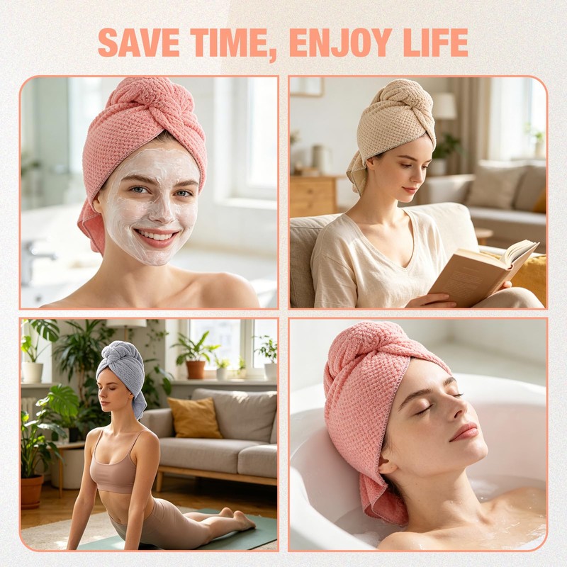 3 Pack Microfiber Hair Drying Towels for Women, Super Absorbent