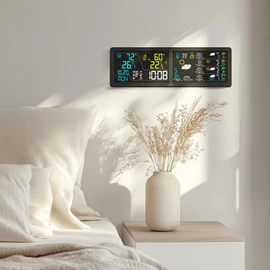 infactory Farbwetterstationen: WLAN-Funk-Wetterstation mit Widescreen-VA-Display, Außensensor und App (WLAN-Farbwetterstationen, Gartenthermometer)