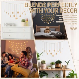 RattanView Moon Phase Wall Decor with LED String Light, Boho Aesthetic Room Decor Metal Moons Garland Hanging Art Bohemian Home Decoration for Girls Room Nursery Bedroom Livingroom Dorm, Ideal, Gold