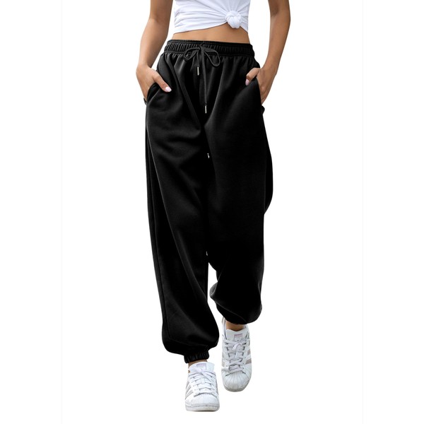 Gvraslvet Women's Cinch SweatPants with Pockets, Coal Black, Large