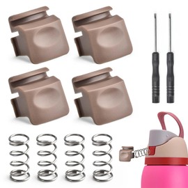 Sankoly 4pcs Replacement Button Compatible with Owala FreeSip 19/24/32/40oz,Water Bottle Lid Switch Replacement with Springs and Tiny Screw Driver, Brown