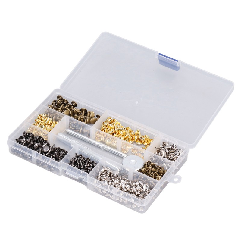 240Pcs Leather Rivet Double Caps Tubular 2 Sizes Metal Set