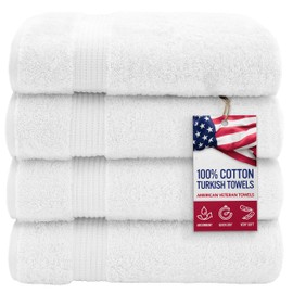 American Veteran Towel, 100% Cotton Turkish Bath Towels for Bathroom 4 Pack Clearance Prime, 27x54 Extra Large Premium Soft Drying Bathroom Towels, White