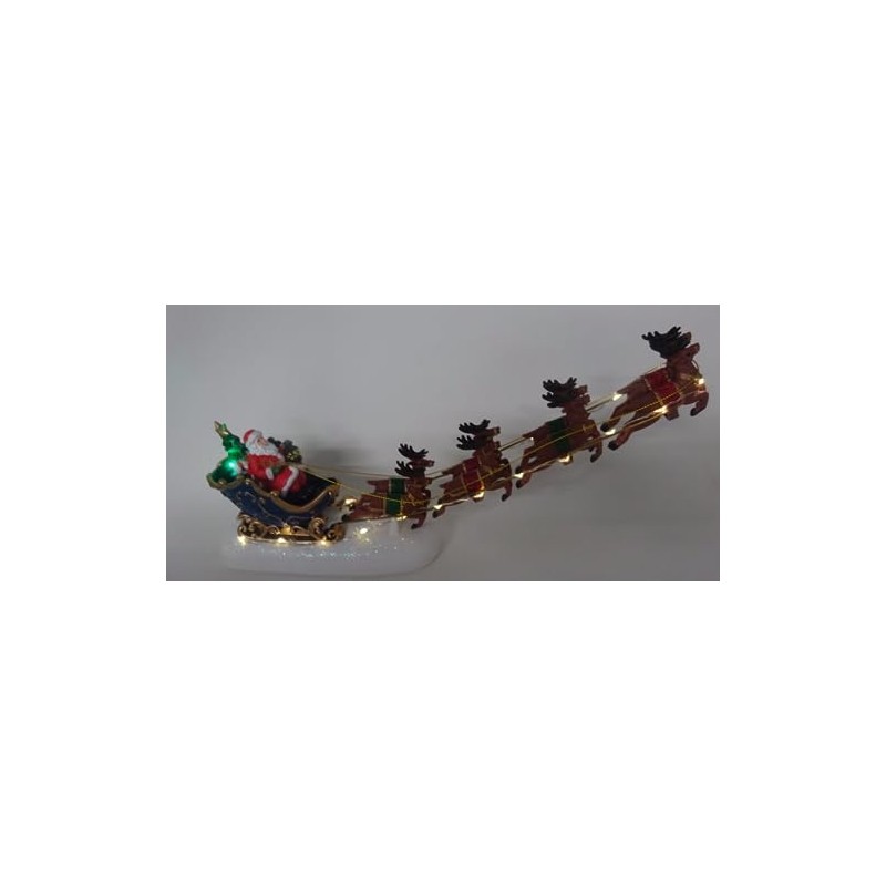 Flashing LED Light Up Santa & Sleigh with 8 Reindeer