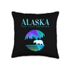 Alaska Polar Bear with Aurora Snow Scene Throw Pillow