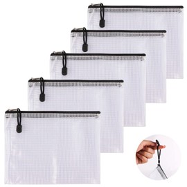 Pack of 5 Document Bags, A5 Document Bag with Zip, Dustproof Document Bag, Transparent, Mesh Bag, for Documents, Cosmetics etc. Storage (Black)