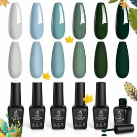 Beetles Blue Green Gel Nail Polish Set - 6 Colors Misty Gray Dark Green Gel Polish Kit Baby Blue Fall Nail Gel Polish Soak Off Uv LED Nail Lamp Gel Nail Kit DIY Home Nails Manicure Gifts for Women