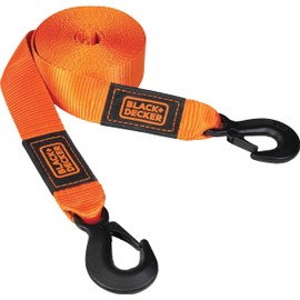 BLACK+DECKER BD1002 Black/Orange 2" x 20' Tow Strap - Heavy-Duty (9,000 lb Break Strength) for Emergency Off-Road Towing