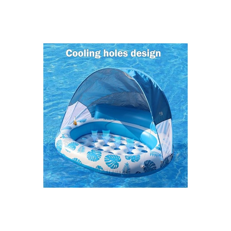 COOLCOOLDEE Inflatable Pool Float with Canopy,2 Person Floating Island,Extra Large