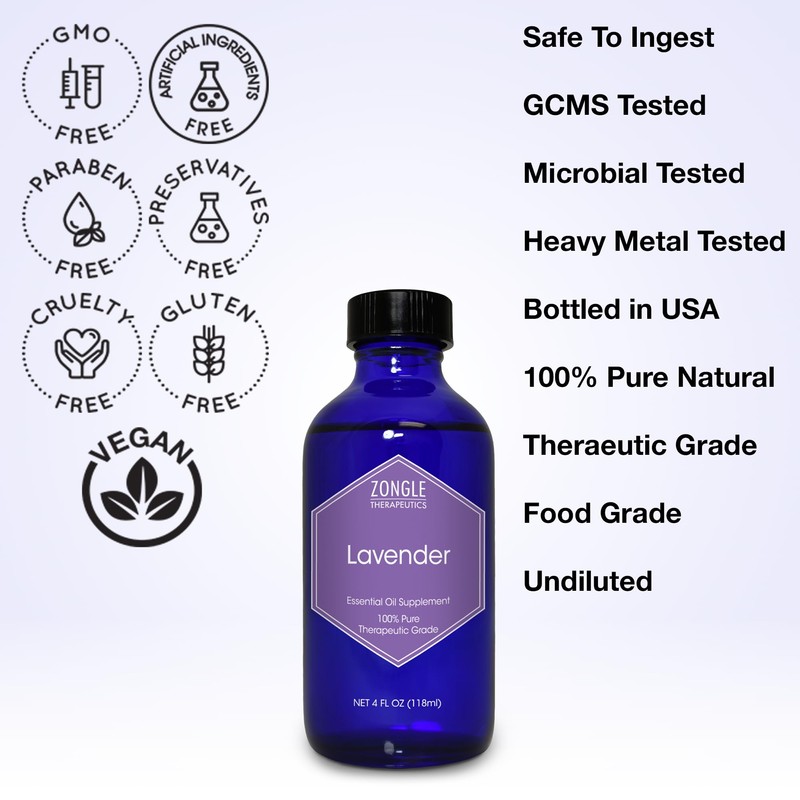 Lavender Essential Oil, Food Grade, for Drinks, Skin, Hair –