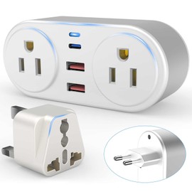 European Travel Plug Adapter for Europe & UK, PD 20W Fast Charger with 2 Outlets 3 USB Charging Ports, CHUAFIUR US to Europe Plug Adapter to UK EU Ireland Italy Israel Spain France Travel Essentials